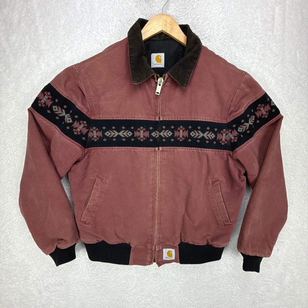 Carhartt Santa Fe Aztec Jacket Quilt Lined Mens Medium (23.5X28) JQ0536 Redwood
